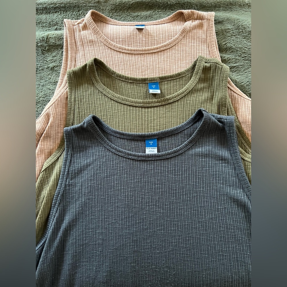 Bundle of 3 Old Navy luxe tank tops gray, green, and khaki